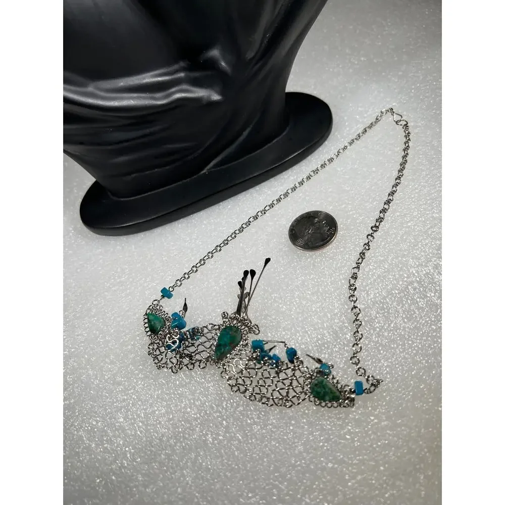 Vintage Natural Stone Hand Crafted Wire Wrap Necklace 80s 90s Southwestern Look - Picture 16 of 16